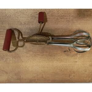 Vintage Kitchen Red Bakelite Handles Hand Mixer Egg Beater Edlund Company USA